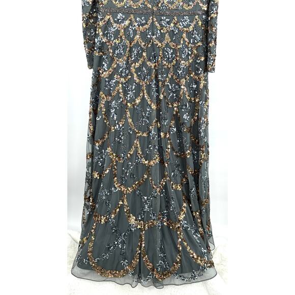 Mac Duggal Charcoal Embellished Illusion High Neck L/S A Line Gown [ 24 ]‎ - Picture 8 of 13